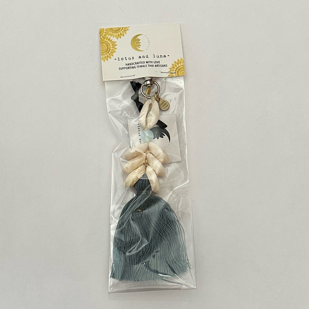 Lotus and Luna Cowry Shell Moonstone Clip Keychain Beachly Box